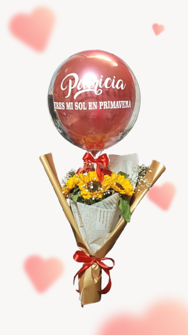 Ramo de flores con globo burbuja